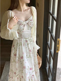 Advbridge France Elegant Floral Dress Women Bow Korean Fashion Print Party Dress Female Backless Sweet Designer Suspender Dress New