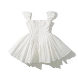 Advbridge Summer Women Sexy Fit And Flare White Mini Dresses Short Sleeve Low Waist Elegant Party Dress Ladies Bridesmaids Robe