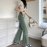 Advbridge Streetwear Side Lace-Up Mid Waist Jeans Woman Fashion Wide Leg Green Pants Trousers Female Denim Baggy Mom Jeans S-XL