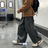 Advbridge Trousers Cargo Solid Color Elastic High Waisted Pockets Men's Clothing Casual Loose Jeans Spring Autumn Preppy Style Pants