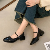Advbridge Mary Jane Women Shoes Pumps Thick High Heels Shoes Square Toe Woman Lolita Spring Fashion Party Genuine Leather Shoes Female New