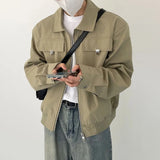 Advbridge Mens Harajuku Casual Workwear Bomber Jacket Autumn Winter Gender-Neutral Loose Lapel Zipper Functional Versatile Jacket Unisex