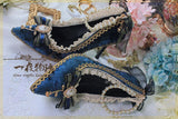 Advbridge Anime Deep Blue Lolita Shoes Pointed Toe Dark Blue Stiletto Heels Women Bridal Wedding Female Gauze Bowknot Pearl High Heel 8cm