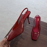 ADVBRIDGE  -  Spring Women Red Sandal Shoes New Brand Square Toe Shallow Slip On Slingback Shoes Thin High Heel Dress Pumps Shoes New