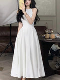 Advbridge France Vintage Halter Evening Party Long Dresses for Women Solid Sleeveless A-line Princess Wedding Prom Robe New Spring Vestido