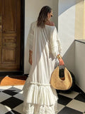 ADVBRIDGE  -  Fringed Lace Up Long Dress Ruffle Pleated Slit Tassel Baggy Slimming Fashion Layered Robes Vacation Beach Women Maxi Dresses New