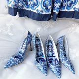 Advbridge Blue and White Porcelain Printed High Heels Women Pupms Pointed Toe Stiletto Single Shoes Banquet Temperament Women's Shoes