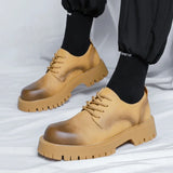 Advbridge Men Korea Leather Platform Oxfords Slip On Thick Tottom For Male Derby Shoes Casual Loafers Mens Square Toe Formal Dress Shoes