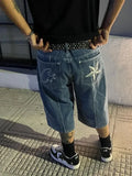 Advbridge Vintage Star Embroidered Jorts Y2k Hip-hop Oversized Stitching Washed Street Trend Retro Fashion Short Jeans High Street