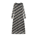 ADVBRIDGE  -  New Tulle Long Dress for Women Fashion Check Mini Dress Woman Casual Long Sleeve Elegant Slim Knee Length Dresses