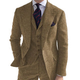 Advbridge Gray Wool Tweed Winter Men Suit's For Wedding Formal Groom Tuxedo Herringbone Male Fashion 3 Piece Suit (Jacket + Vest + Pants)