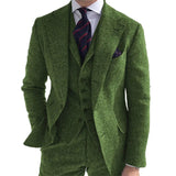 Advbridge Gray Wool Tweed Winter Men Suit's For Wedding Formal Groom Tuxedo Herringbone Male Fashion 3 Piece Suit (Jacket + Vest + Pants)