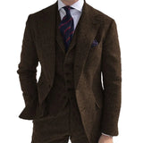 Advbridge Gray Wool Tweed Winter Men Suit's For Wedding Formal Groom Tuxedo Herringbone Male Fashion 3 Piece Suit (Jacket + Vest + Pants)