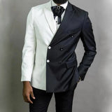 Advbridge Elegant Black White Men Suit Slim Fit Peak Lapel Double Breasted 2 Piece Formal Groom Wedding Tuxedos Blazer+Pants Costume Homme