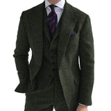 Advbridge Gray Wool Tweed Winter Men Suit's For Wedding Formal Groom Tuxedo Herringbone Male Fashion 3 Piece Suit (Jacket + Vest + Pants)