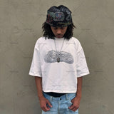 Advbridge Hip-hop Street Fashion Brand Clothing American Retro Classic Sneakers Printed Oversized T-shirt High Street Casual Cotton Tops