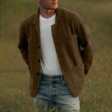Advbridge Spring Autumn Men Solid Color Jacket Double Pocket Casual Loose Fit Lapel Coat Trendy Fashion Outerwear Outerwear Streetwear