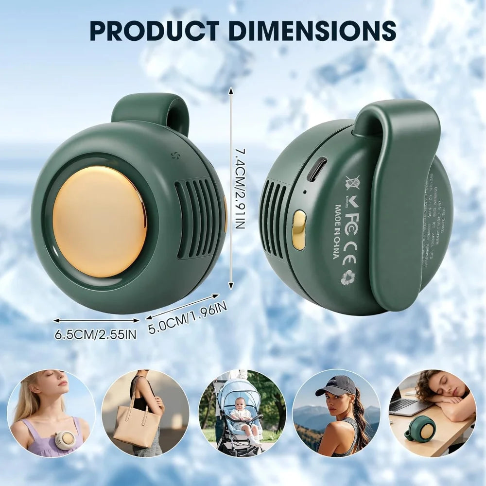 Mini Whirlwind Leafless Fan 3-Speed Silent Strong Wind USB Rechargeable Handsfree Waist Clip Handheld for Outdoor Travel Hiking