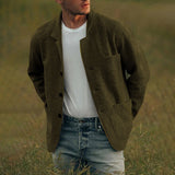 Advbridge Spring Autumn Men Solid Color Jacket Double Pocket Casual Loose Fit Lapel Coat Trendy Fashion Outerwear Outerwear Streetwear
