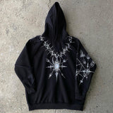 Advbridge Gothic Punk Graphic Print Oversized Sweatshirt Hip-Hop Rock Black Casual Loose Hoodie Men Trendy Harajuku Retro Y2K Streetwear