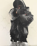 Advbridge 2024 High Street Trendy Brand Streetwear Harajuku Retro Embroidery Splash Ink Wash Denim Jacket Men Hip Hop Casual Hooded Coat