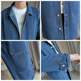 Advbridge Vintage Denim Trench Coat Men Medium Long Styles Loose Tops Windbreaker Autumn Winter With Plush Thickening Overcoat Jacket
