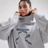 Advbridge Y2k Long Sleeved Pullover Hoodie Cartoon Bow Embroidery Tops Streetwear Vintage Hoodie School Outfit Punk High Street Ootd New