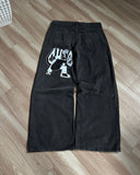 Advbridge 2024 American Retro Striped Washed Baggy Jeans Women Y2K Harajuku Street Hip Hop Anime Print Trend Straight Wide Leg Pants Men