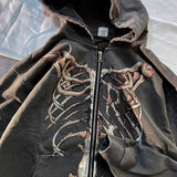 Advbridge Zipper Hoodie Y2K Harajuku goth Long Sleeve Sweatshirt Oversized Hooded Jacket Gothic Loose Streetwear Skull Anime Men Women