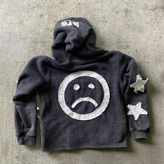 Advbridge 90s Streetwear Trendy Brand Crying Face Letter Embroidered Zipper Hoodie Men Y2k Retro Harajuku Jacket Hip-hop Rock Casual Oversized Sweatshirt