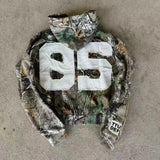 Advbridge American style trendy letter embroidery camouflage pattern oversized hoodie men's Y2K street Harajuku loose zipper sweatshirt