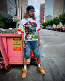 Advbridge Y2K Harajuku Retro Striped Short-sleeved Street Hip-hop Punk Style Printed Oversized T-shirt Men Trendy Brand Casual Cotton Top