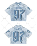 Advbridge European and American Trendy Brand Fashion V-neck Short-sleeved Tops Women Y2k Harajuku Alphanumeric Print Oversized T-shirt Men 1017