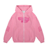Advbridge Y2K Fashionable Retro Zipper Hoodie Street Top Pink Embroidered Letters Oversized fall Hip Hop High Street Men Women Sweatshirts