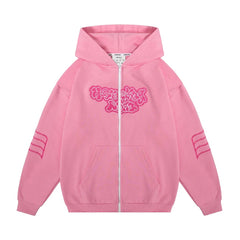 Advbridge Y2K Fashionable Retro Zipper Hoodie Street Top Pink Embroidered Letters Oversized fall Hip Hop High Street Men Women Sweatshirts