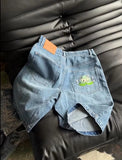 Advbridge 90s Streetwear Women Retro Kawaii Cartoon Embroidery Shorts Blue Washed Street Hip Hop Baggy Denim Shorts Y2k Jorts Pantalones Cortos De Mujer