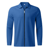 Advbridge Waffle Jacket For Men Solid Zipper Long Sleeve Lapel Cardigan Coat Spring Autumn Casual Polo Collar Jackets Outwear Clothing