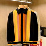 Advbridge British Style Men Knitted Cardigan Vertical Stripe Long Sleeved Button Men's Tops Spring Autumn Brand Slim Lapel Thin Sweater