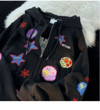 Advbridge 90s Streetwear 2024 New Kawaii Zip Up Hoodie Women Y2K Oversized Harajuku Star Patchwork Sweatshirt Man Anime Hoodie Jacket Coat Streetwear