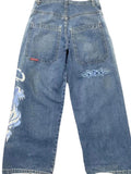 Advbridge 90s Streetwear Jeans Streetwear Y2K Mens Hip Hop Graphic Print Retro Blue Baggy Jeans Denim Pants New Gothic High Waisted Wide Trousers 1017