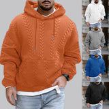 Advbridge Autumn Solid Jacquard Print Hoodie For Men Long sleeved Lace Up Hooded Pullover Casual Loose Oversize Tops Men's Clothing