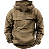 Advbridge Autumn Winter Men's Hoodie Multi Pocket Long Sleeve Zipper Hooded Pullover European Retro Tops Vintage Safari Style Sweatshirts