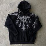 Advbridge Gothic Punk Graphic Print Oversized Sweatshirt Hip-Hop Rock Black Casual Loose Hoodie Men Trendy Harajuku Retro Y2K Streetwear