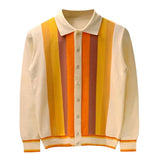 Advbridge British Style Men Knitted Cardigan Vertical Stripe Long Sleeved Button Men's Tops Spring Autumn Brand Slim Lapel Thin Sweater