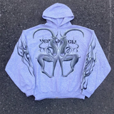 Advbridge Y2k women's long sleeved hoodie oversize streetwear sweatshirt dark hip hop punk pattern printed vintage harajuku trendy wear