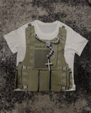 Advbridge Hip-hop Trendy Streetwear High Street Harajuku Retro Combat Vest Printed Oversized T-shirt Gothic Dark Pure Cotton Casual Top