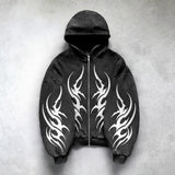 Advbridge Gothic Punk Graphic Print Oversized Sweatshirt High Street Harajuku Y2K Streetwear Jacket Men Hip Hop Retro Casual Zipper Hoodie