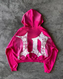 Advbridge 90s Streetwear Y2K Women Clothes Magenta Cartoon Graphic Embroidered Hoodies Oversized Loose Zipper Hoodie Sweatshirt Harajuku Streetwear