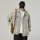 Advbridge American Style Vintage Men Denim Jacket  Spring Autumn Loose Wash Jean Coat Retro Nostalgia Trend Holes Cowboy Outwear Top Male