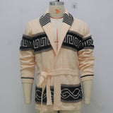 Advbridge Autumn Winter Men Thicken Jacquard Knitted Cardigan Coat Vintage Turndown Collar With Waistband Thick Needle Sweater Streetwear